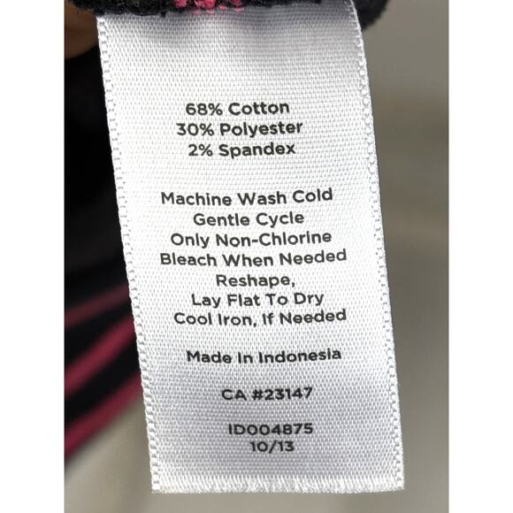 Talbots Women 14 Black Pink Stripe Short Sleeve Knit Stretch A-Line Mini Dress - Picture 4 of 4